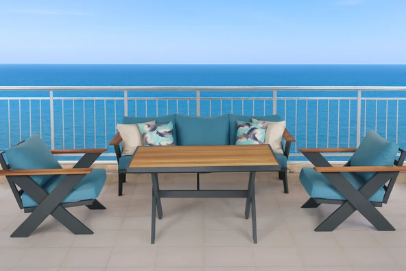 Zerka concept Selina Alüminyum Oturma Grubu Bahçe Balkon Koltuk Takımı 3+1+1+masa Füme ürün görseli 1