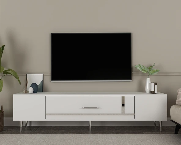 Zerka concept Şuşa Tv Sehpası Tv Ünitesi 150 Cm Beyaz Gümüş ürün görseli 1