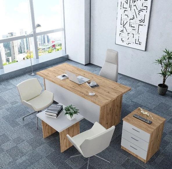 Zerka concept Asil 3'lü Ofis Takımı  Model 9 Çam Beyaz ürün görseli 1