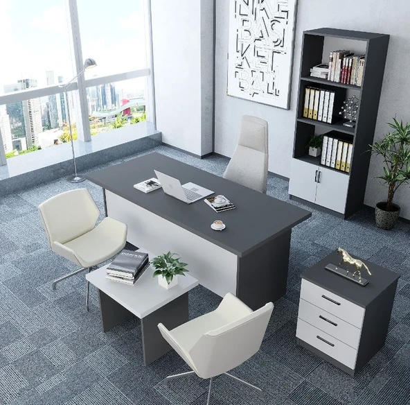Zerka concept Plus 4'lü Ofis Takımı  Model 7 Füme Beyaz ürün görseli 1