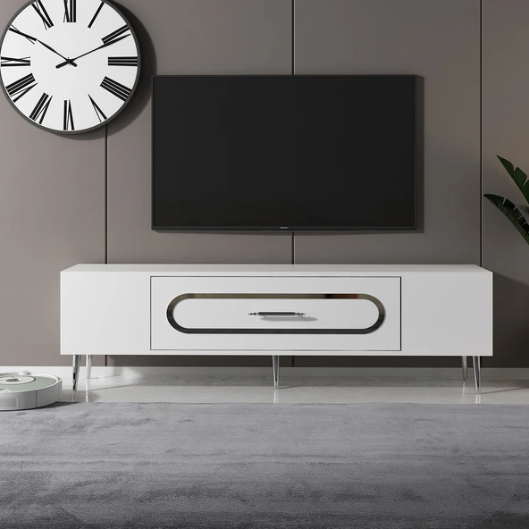 Zerka concept Bişkek Tv Sehpası Tv Ünitesi 150 Cm Beyaz Gümüş ürün görseli 1