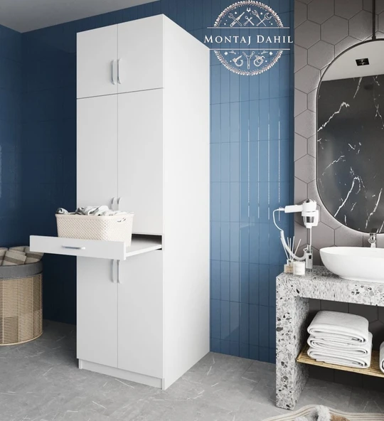 Zerka concept Piramit Çamaşır Ve Kurutma Makinesi Dolabı Banyo Dolabı Beyaz Beyaz ürün görseli 1