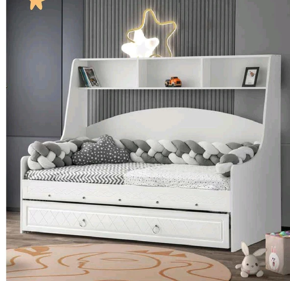 Zerka concept Bilge Tamamı Mdf Kitaplıklı Yavrulu Çelik Destekli Karyola Ranza Beyaz M1 90 X 190 Cm ürün görseli 1