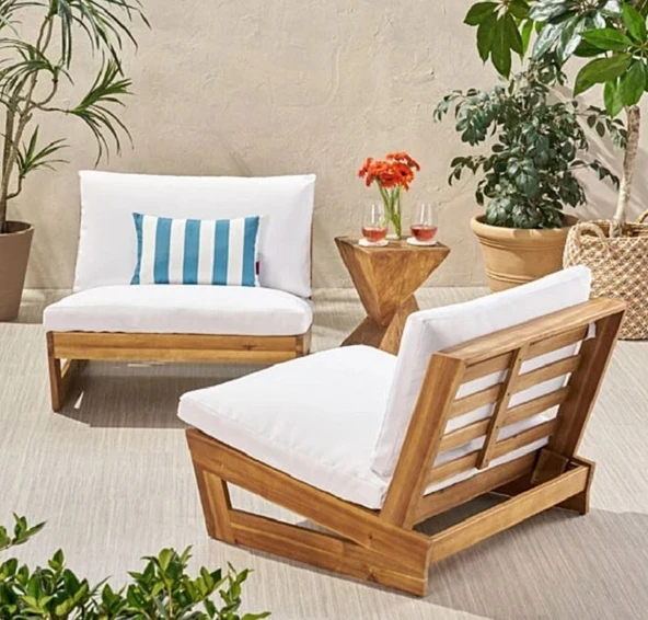 Zerka concept Conforlove Bahçe Balkon Masif Kestane Ahşap Koltuk Takımı 2+1+1+Orta Sehpa Krem ürün görseli 1