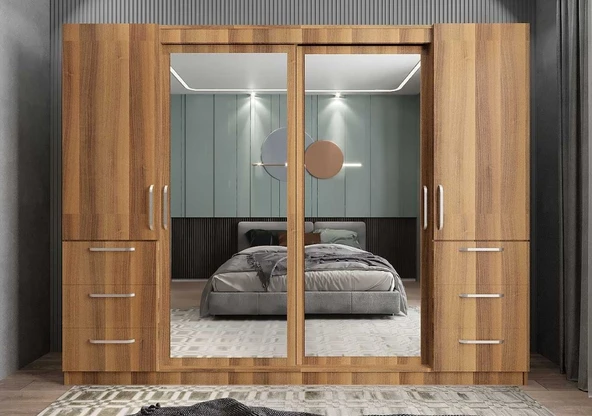 Zerka concept Bella Sürgü Kapaklı Dolap Gardırop Ceviz 270cm- Montaj Dahil ürün görseli 1