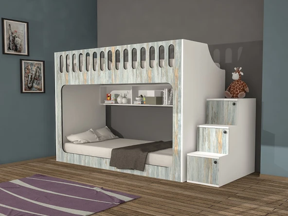Zerka concept İnci Seyyar Merdivenli İkili Ranza Md M2- ürün görseli 1