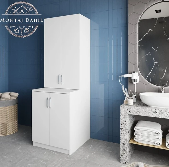 Zerka concept Aspen Çamaşır Ve Kurutma Makinesi Dolabı Banyo Dolabı Beyaz Beyaz ürün görseli 1