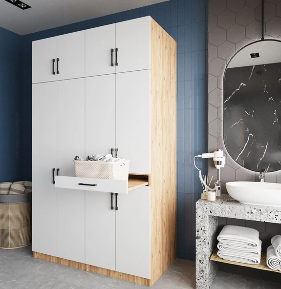 Zerka concept Modena Çamaşır Ve Kurutma Makinesi Dolabı Banyo Dolabı Çam Beyaz Çam Beyaz ürün görseli 1