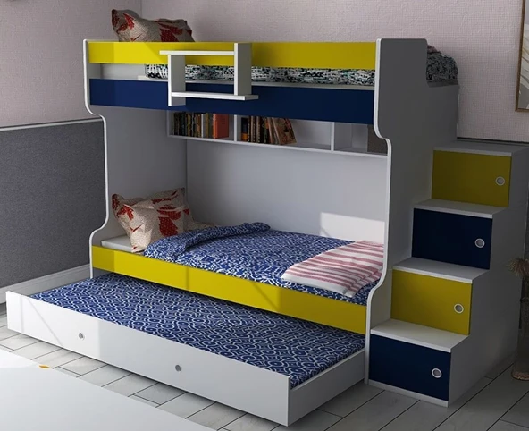 Zerka concept Arven Yavrulu Seyyar Merdivenli Ranza 90 x 190 CM Sarı - Lacivert 1 ürün görseli 1