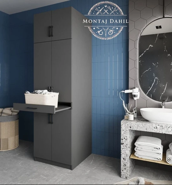 Zerka concept Piramit Çamaşır Ve Kurutma Makinesi Dolabı Banyo Dolabı Füme Antrasit - Füme ürün görseli 1