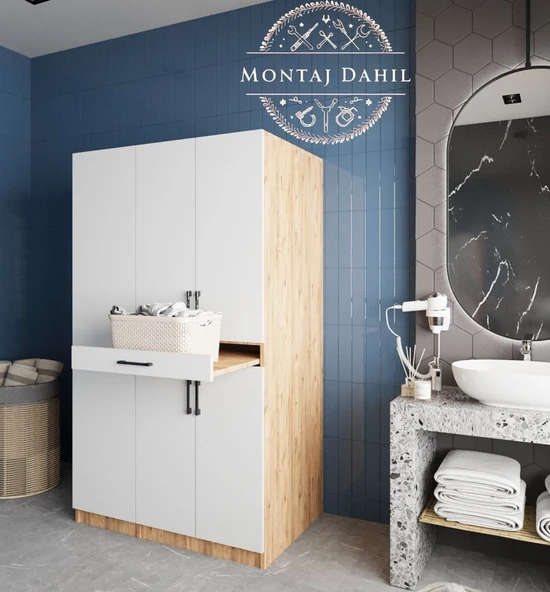 Zerka concept Tina Çamaşır Ve Kurutma Makinesi Dolabı Banyo Dolabı Çam Beyaz Beyaz - Çam ürün görseli 1