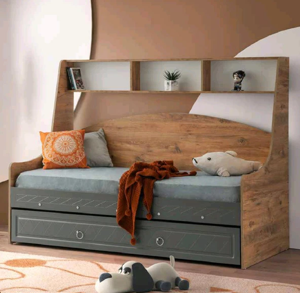 Zerka concept Bilge Tamamı Mdf Kitaplıklı Yavrulu Çelik Destekli Karyola Ranza Ac M1 90 X 190 Cm ürün görseli 1