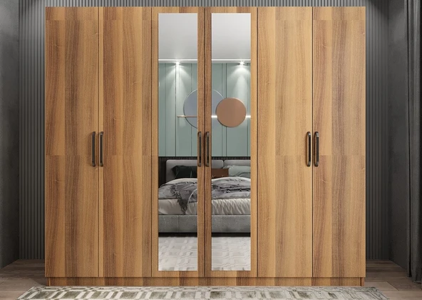 Zerka concept Alessi 6 Kapaklı Dolap Gardırop Ceviz - Montaj Dahil ürün görseli 1
