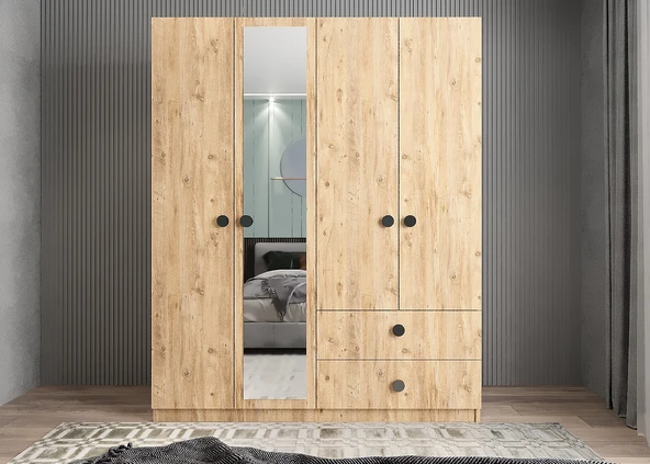 Zerka concept Point 4 Kapaklı Gardırop Dolap Çam - Resim 3