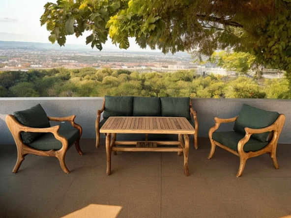 Zerka concept Bery Ahşap Bahçe Koltuk Kestane Ağacı 3+1+1 Koltuk, Masa Takımı Ahşap ürün görseli 1