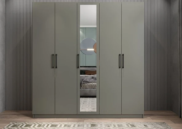 Zerka concept Kristal 5 Kapaklı Dolap Gardırop Füme - Montaj Dahil Krem ürün görseli 1