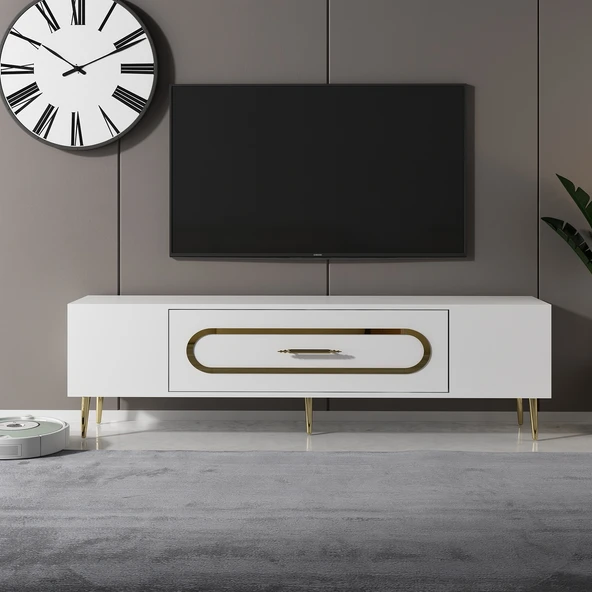 Zerka concept Bişkek Tv Sehpası Tv Ünitesi 150 Cm Beyaz Altın ürün görseli 1