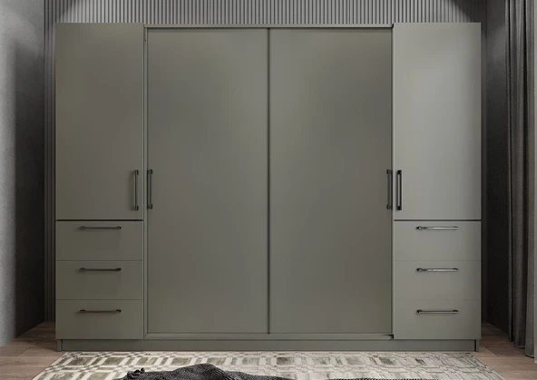 Zerka concept Riga Sürgü Kapaklı 6 Çekmeceli Gardırop F 208 Cm ürün görseli 1