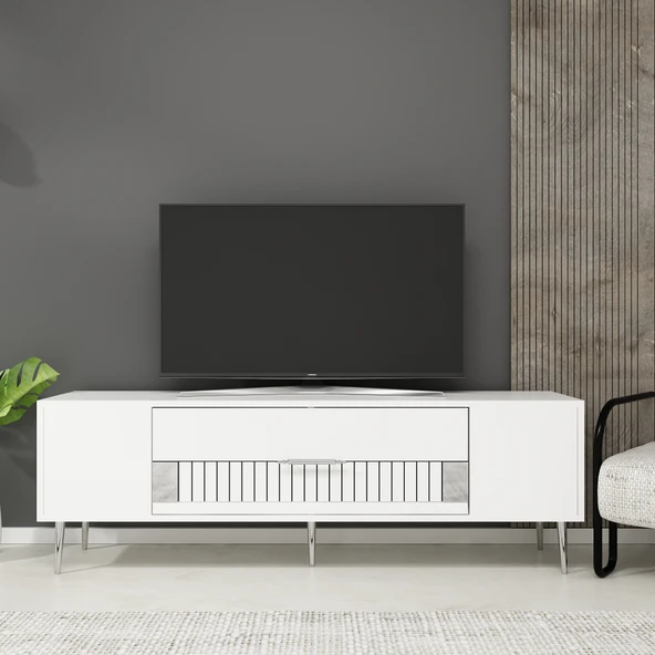 Zerka concept Pencap Tv Sehpası Tv Ünitesi 150 Cm Beyaz Gümüş ürün görseli 1