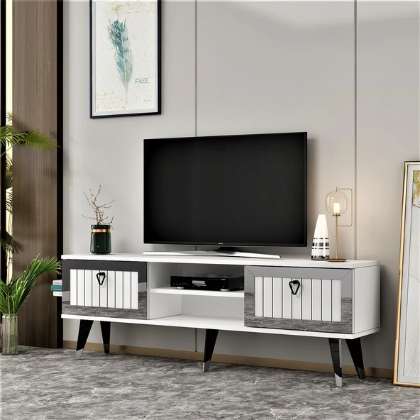 Zerka concept Sandro Tv Ünitesi Tv Sehpa Beyaz-gümüş ürün görseli 1