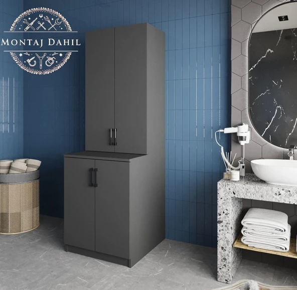 Zerka concept Aspen Çamaşır Ve Kurutma Makinesi Dolabı Banyo Dolabı Füme Antrasit ürün görseli 1