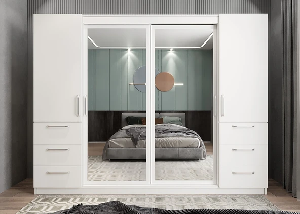 Zerka concept Bella Sürgü Kapaklı Dolap Gardırop Beyaz 208 CM - Ücretsiz Kurulum ürün görseli 1