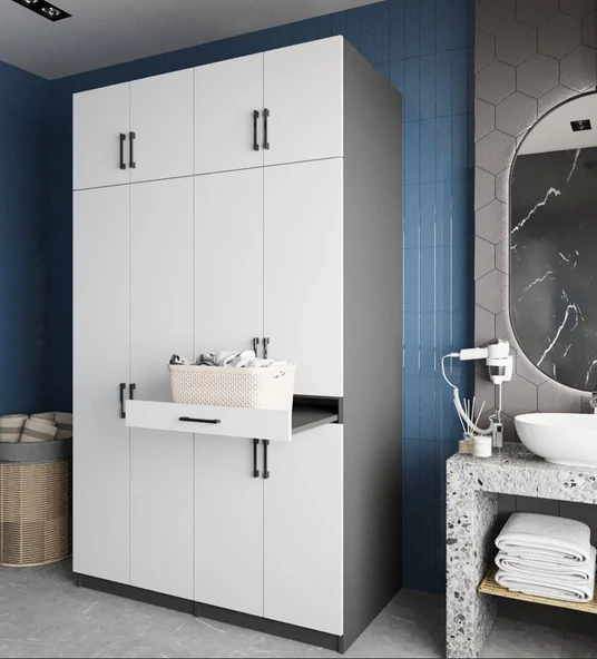Zerka concept Modena Çamaşır Ve Kurutma Makinesi Dolabı Banyo Dolabı Füme Beyaz Füme - Beyaz ürün görseli 1