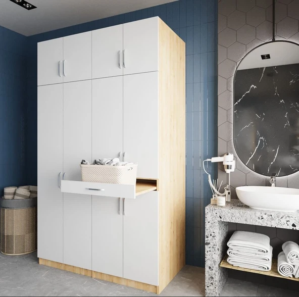 Zerka concept Modena Çamaşır Ve Kurutma Makinesi Dolabı Banyo Dolabı Meşe Beyaz Meşe Beyaz ürün görseli 1