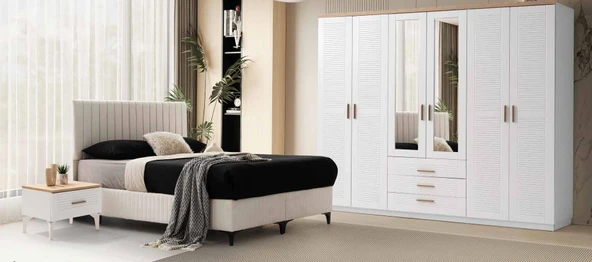 Zerka concept Lemis Tamamı Mdf 6 Kapaklı Membran Gardırop Ve Yatak Odası Takımı ürün görseli 1