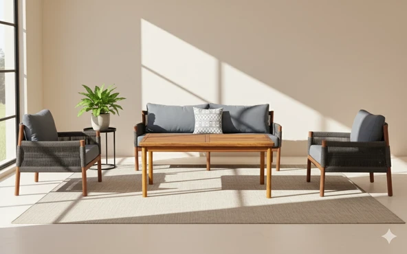Zerka concept Dynamic Masif Ahşap İroko Ağacı Oturma Grubu Bahçe Balkon Koltuk Takımı 3+1+1+ Masa Ahşap ürün görseli 1