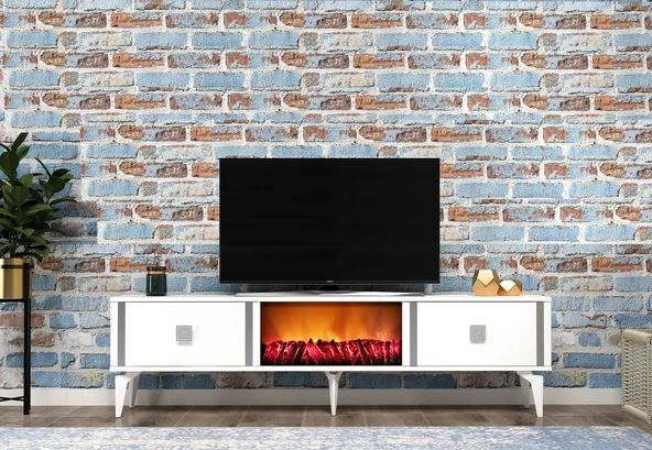 Zerka concept Zirve Tv Ünitesi Tv Sehpası Beyaz Gümüş ürün görseli 1