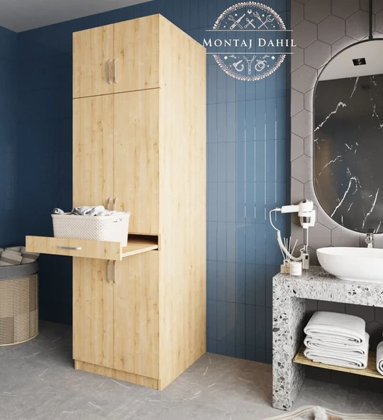 Zerka concept Piramit Çamaşır Ve Kurutma Makinesi Dolabı Banyo Dolabı Meşe Meşe ürün görseli 1