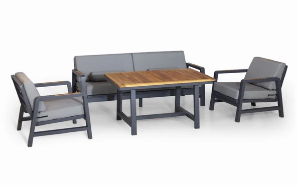 Zerka concept Madera Alüminyum Bahçe Balkon Oturma Grubu 3+1+1+masa Gri ürün görseli 1
