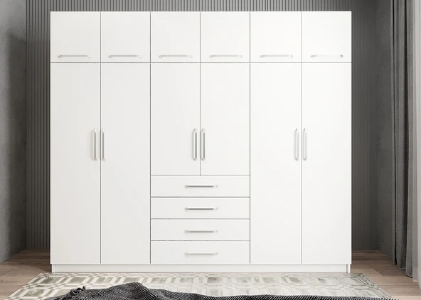 Zerka concept Biray 6 Kapaklı Gardırop Dolap Beyaz 240 Cm Montaj Dahil ürün görseli 1