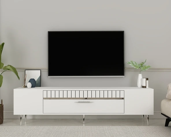 Zerka concept Bakü Tv Sehpası Tv Ünitesi Beyaz Gümüş ürün görseli 1