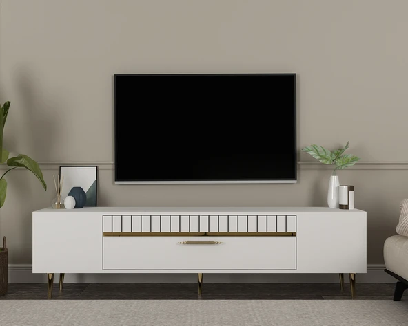 Zerka concept Bakü Tv Sehpası Tv Ünitesi 150 Cm Beyaz Altın ürün görseli 1
