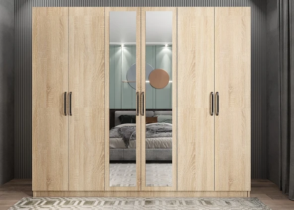Zerka concept Alessi 6 Kapaklı Dolap Gardırop Meşe ürün görseli 1