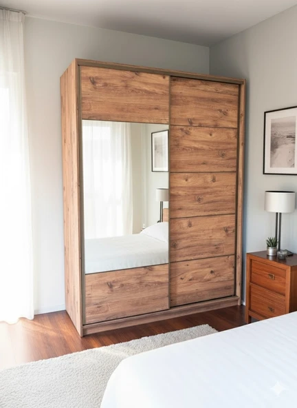Zerka concept Derin Sürgülü Dolap Gardırop 160 Cm Çam ürün görseli 1