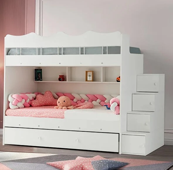 Zerka concept Grey Mdf Çelik Profilli Yavrulu Ranza Beyaz M1... ürün görseli 1