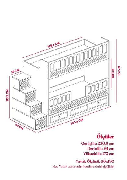 Zerka concept Aras Mdf Çelik Profilli Yavrulu Ranza M1 - Resim 3