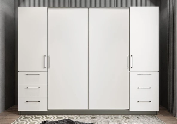 Zerka concept Riga Sürgü Kapaklı 6 Çekmeceli Gardırop Bf 208 Cm ürün görseli 1