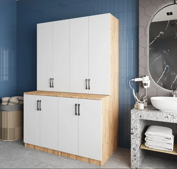 Zerka concept Maven Çamaşır Ve Kurutma Makinesi Dolabı Banyo Dolabı Çam Beyaz Çam - Beyaz ürün görseli 1