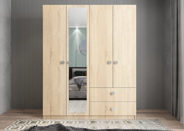 Zerka concept Point 4 Kapaklı Gardırop Dolap Meşe - Resim 2