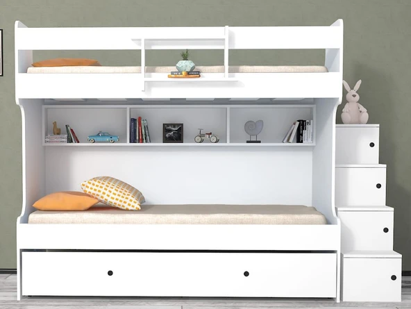 Zerka concept Sardunya Mdf Yavrulu Seyyar Merdivenli Ranza Beyaz M1 90 X 190 CM ürün görseli 1