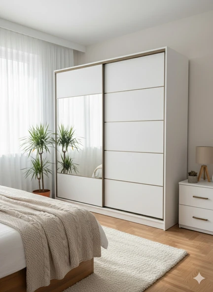 Zerka concept Toprak Sürgülü Dolap Gardırop Beyaz 200 Cm ürün görseli 1