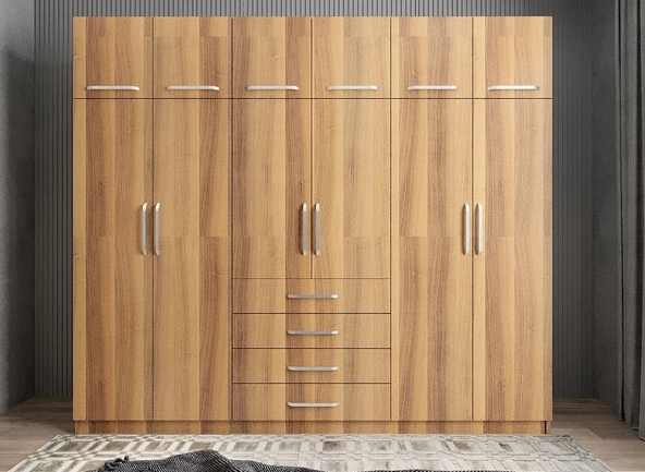 Zerka concept Biray 6 Kapaklı Gardırop Dolap Ceviz 208 Cm Montaj Dahil ürün görseli 1