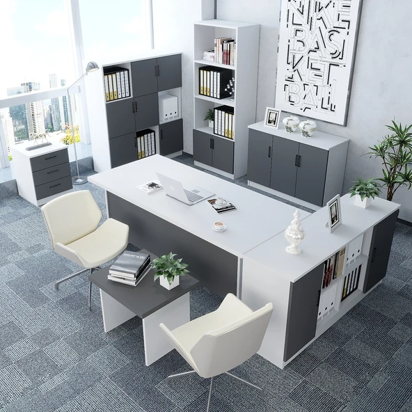 Zerka concept Vest 7'li Ofis Takımı  Model 1 Beyaz Füme ürün görseli 1