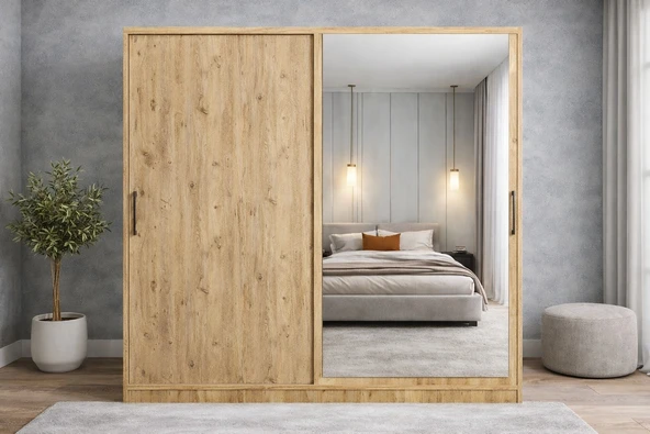 Zerka concept Zen Sürgü Kapaklı Dolap Gardırop Çam 160 Cm - Montaj Dahil ürün görseli 1