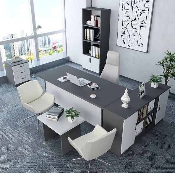 Zerka concept Padova 5'li Ofis Takımı  Model 3 Füme Beyaz ürün görseli 1