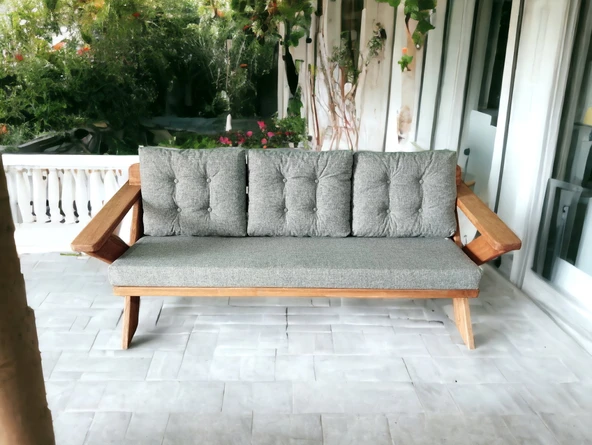Zerka concept Berlin Masif Ahşap Koltuk Kestane Ağacı-1 Adet Üçlü Koltuk Gri Kt Gri ürün görseli 1
